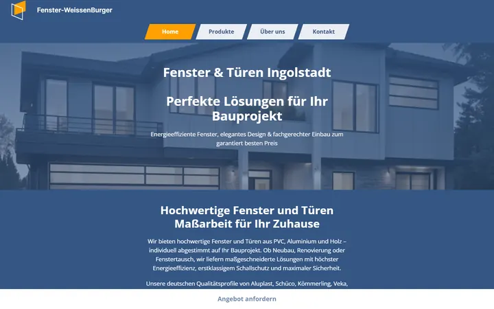 Înainte: pagina de start a vechiului site WordPress Fenster-WeissenBurger, cu meniu simplu și fotografie de stoc